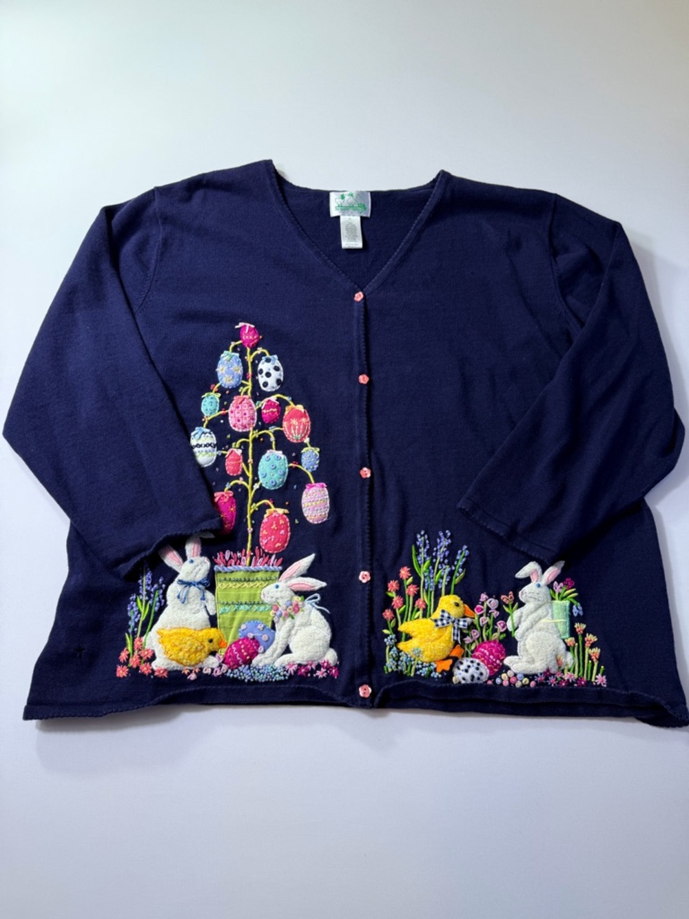 Vintage Quacker Factory 90’s Embroidered Bunny Easter Spring Cardigan
